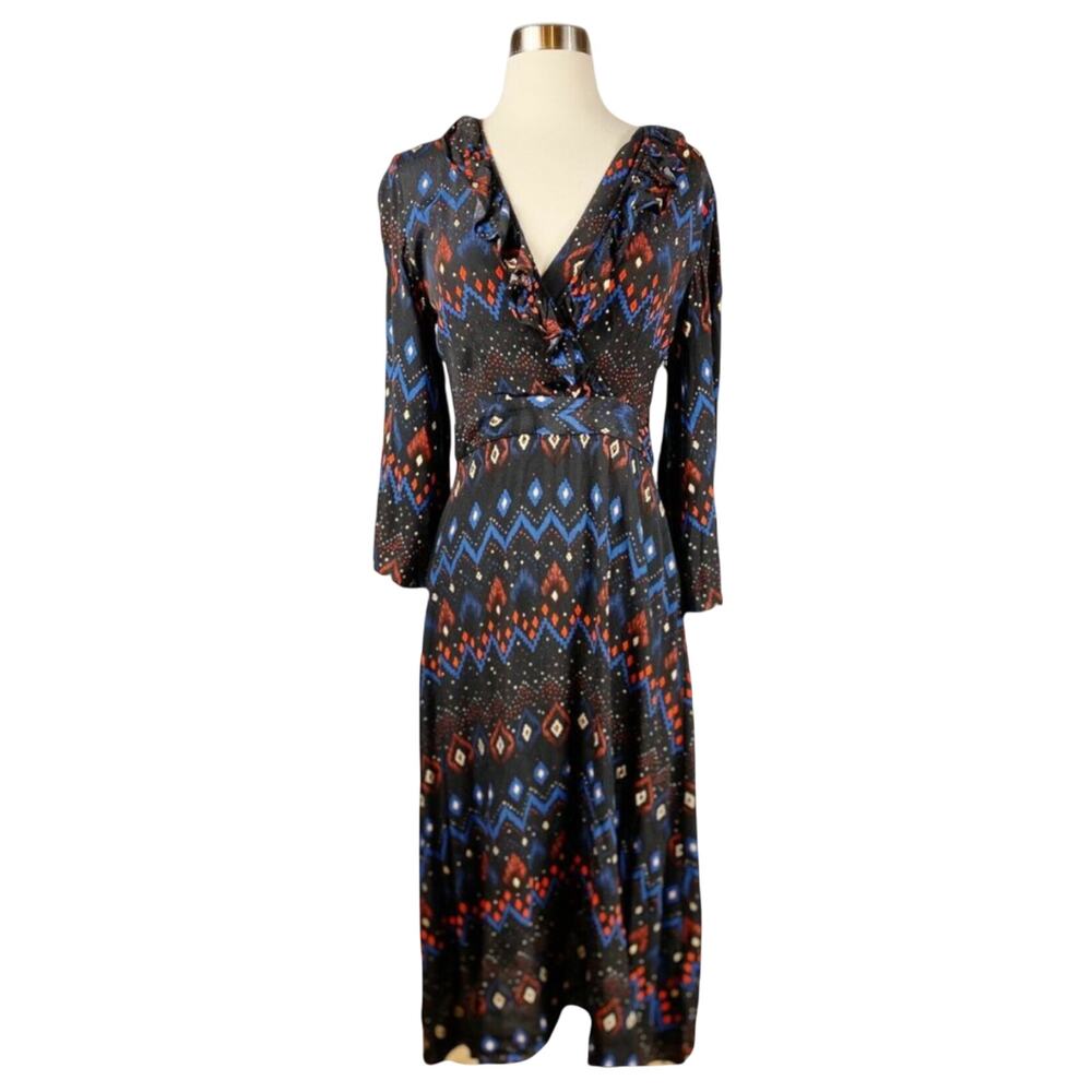 & OTHER STORIES PARIS ATELIER Black Dress Gold Red Blue Geometric 3/4 Sleeves 2